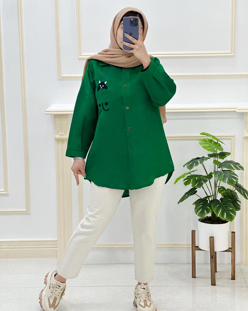 Paper-manteau-pocket-embroidery-dacron-code 974677 (8) شومیز مانتویی جیب گلدوزی داکرون کد974677 - Image 1