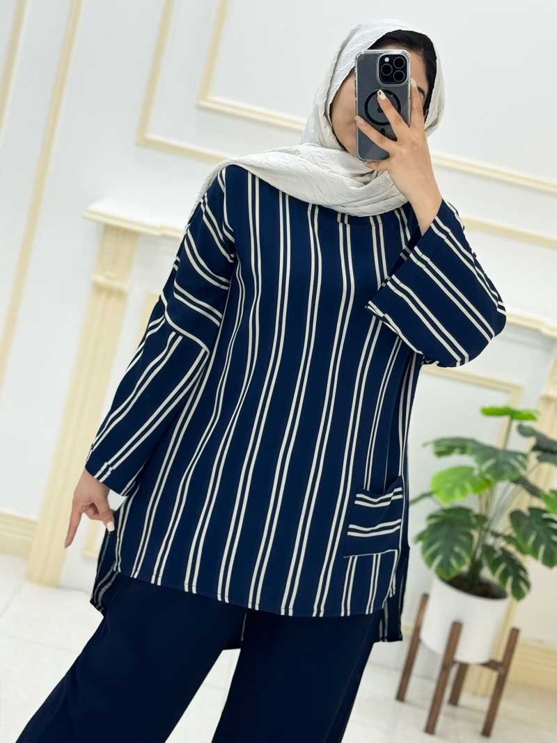 tunic-pants-set-code-344112 (3) ست تونیک شلوار نخی راه راه کد344112 - Image 3