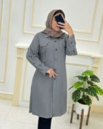 مانتو سایز بزرگ جلو دکمه دوجیب کد۴۵۲۴۱۹ - Image 3