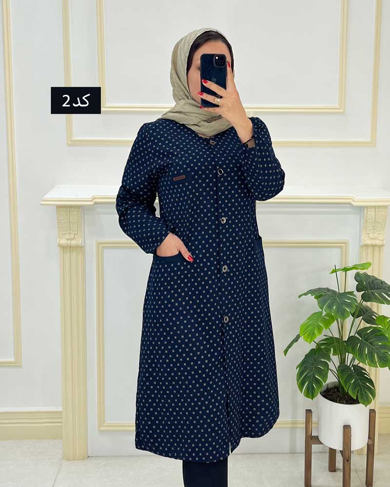 Manto-patterned-cotton-code 10580004 (1) مانتوسایز بزرگ نخی طرحدارکد۱۰۵۸۰۰۰۴ - Image 1