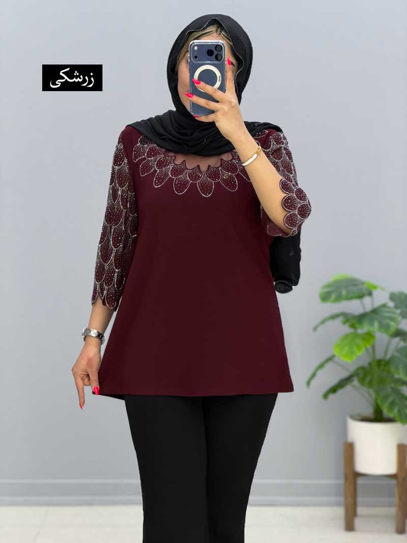 IMG_2037 بلوز یقه گرد کرپ طاووس کد205624 - Image 1