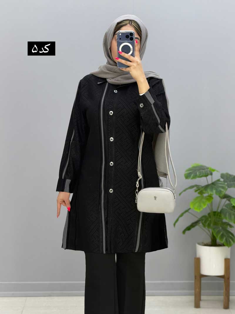 code201691 (3) مانتو یقه مردانه ژاکارد آدونیس کد 201691 - Image 1