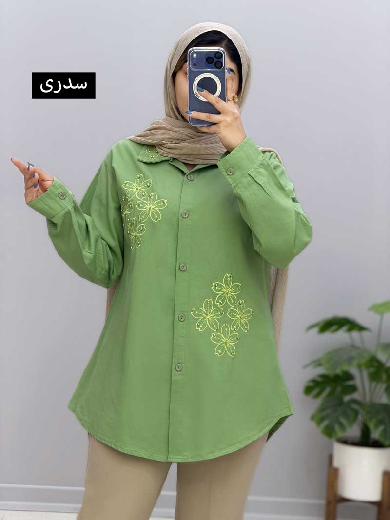 1066117 (2) شومیزمانتویی جلو دکمه کتان شیانا کد1066117 - Image 1