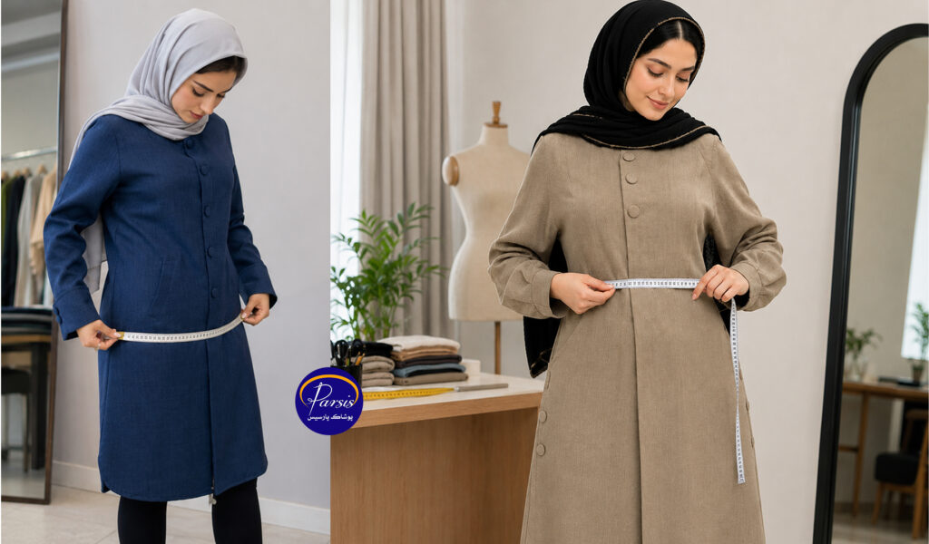 سایزبندی مانتو؛ چطور سایز مانتو را اندازهگیری کنیم؟ 1 اندازه گیری دور کمر و باسن
